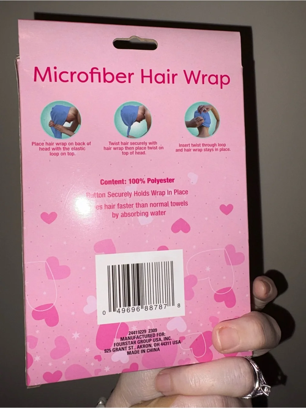 Microfiber Hair Wrap - Pink Heart Pattern